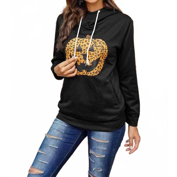 NEW SHIYING FASHION orange halloween pumpkin hoodie in black - Picture 1 of 2